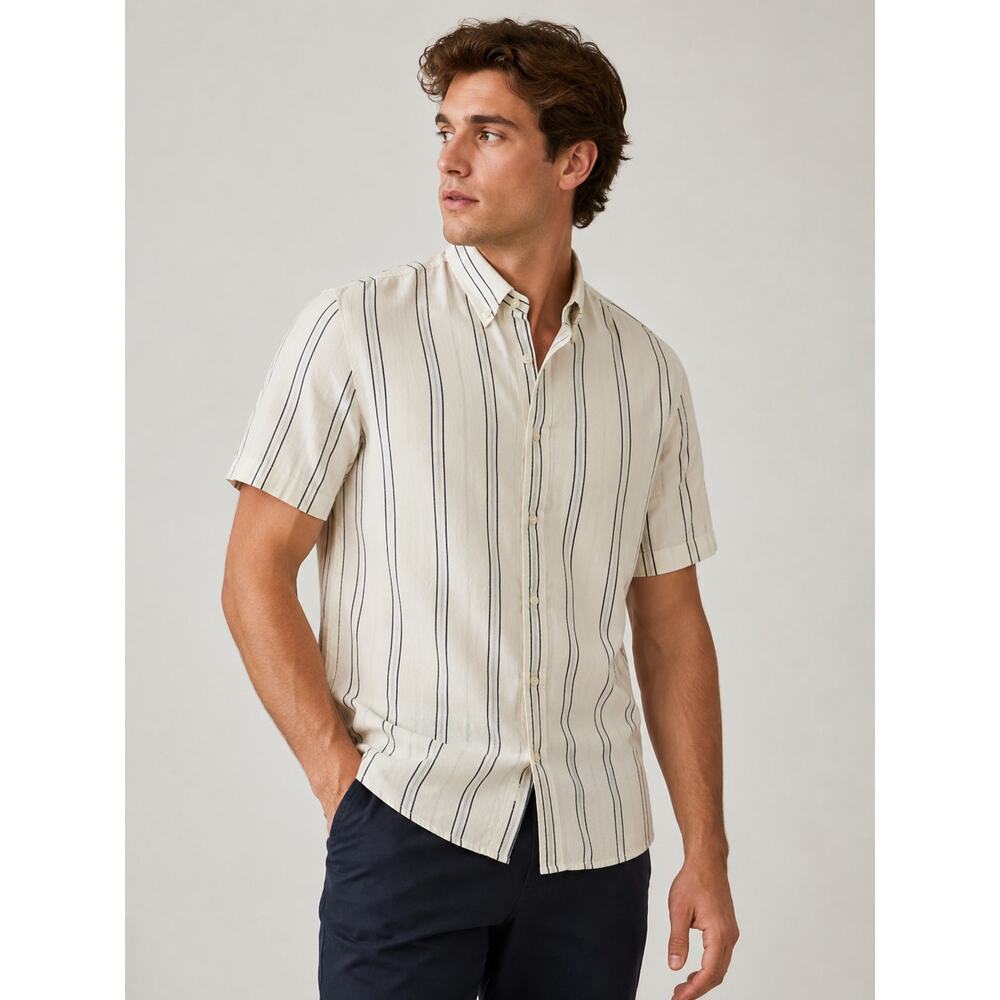 Club Monaco Men's Slim Fit Striped Button Down Shirt - Size Medium - Picture 2 of 7